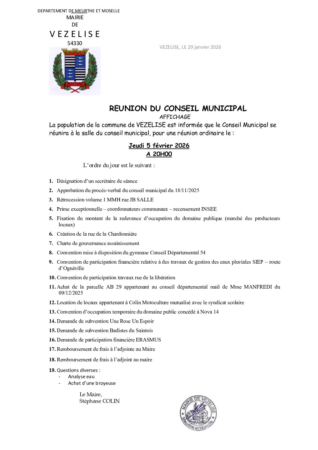 5 FEVRIER 2026 – CONSEIL MUNICIPAL