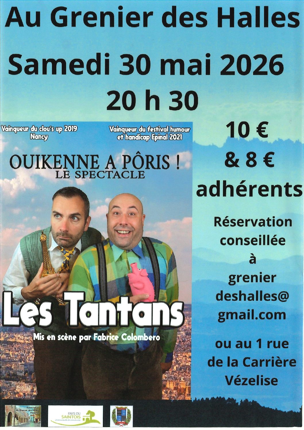 30 MAI 26 – SPECTACLE OUIKENNE A PÔRIS “LES TANTANS” AU GRENIER DES HALLES