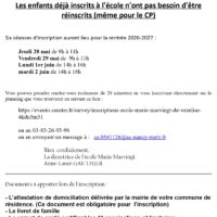 28 ET 29 MAI / 1ER ET 2 JUIN 26 – INSCRIPTION SCOLAIRE RENTREE 2026/2027