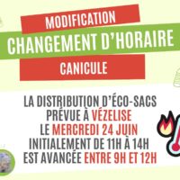 24 JUIN 26 – /!\ CHANGEMENT HORAIRE DISTRIBUTION ECO-SACS /!\